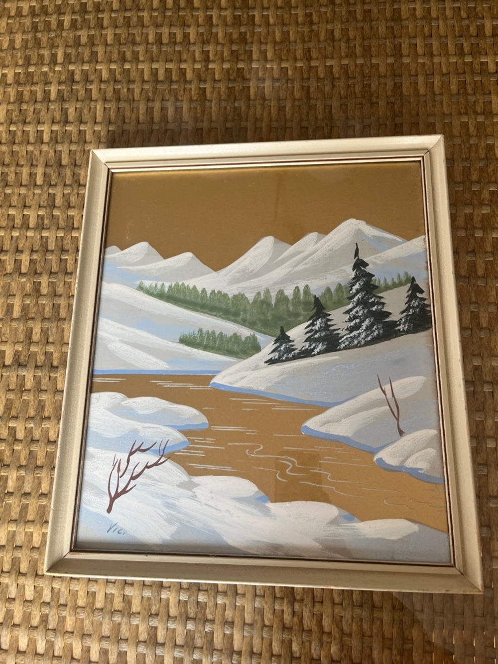 Signed Vintage Midcentury Winter Mountain Landscape Painting